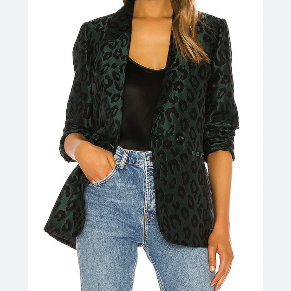 Anine Bing Madeleine Emerald Leopard Jacquard Blazer size XS